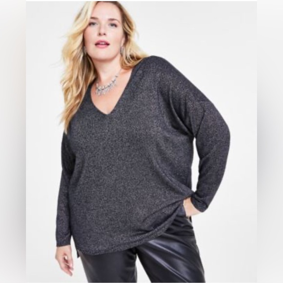 Women’s INC Gray Lightweight Sparkly Sweater, Medium - Picture 1 of 6